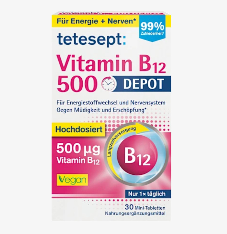 قرص ویتامین B12 تتسپت 500 میکروگرم دپو (Tetesept Vitamin B12 500 Depot) | 30 عددی